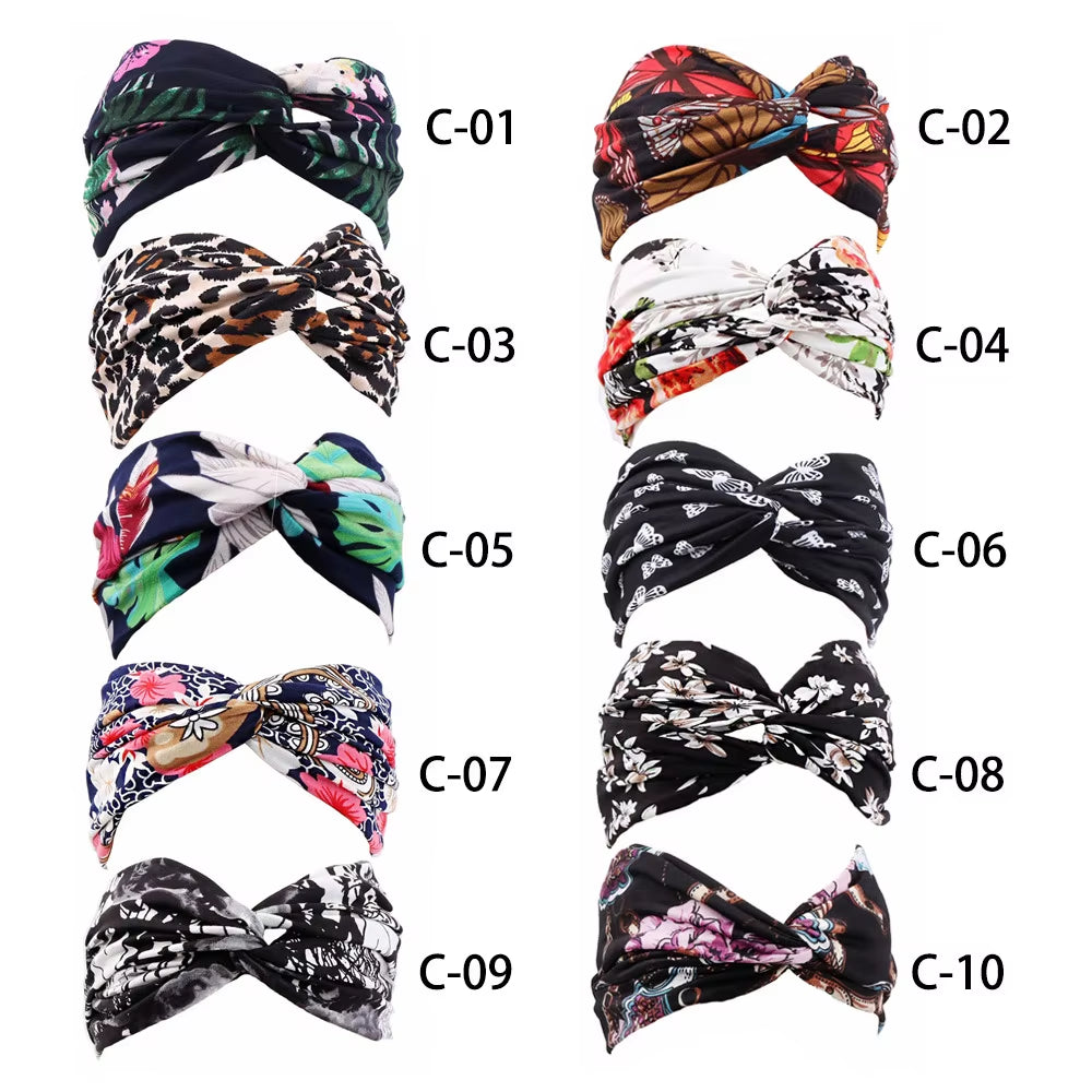 1PC Women'S Wide Stretchy Cross Sports Headbands Twist Knot Nonslip Elastic Folds Yoga Fitness Running Summer Makeup Hair Band