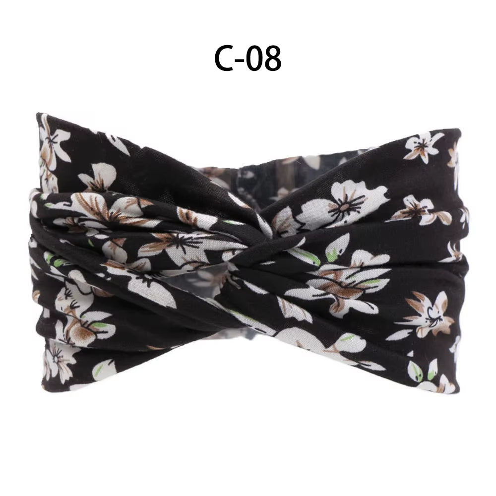 1PC Women'S Wide Stretchy Cross Sports Headbands Twist Knot Nonslip Elastic Folds Yoga Fitness Running Summer Makeup Hair Band