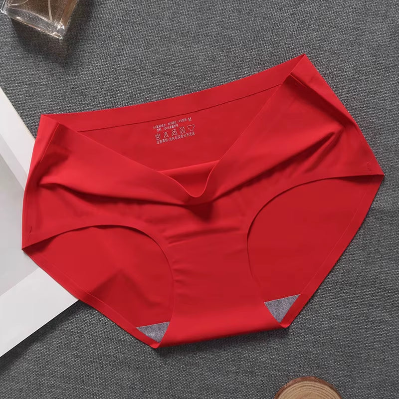 New Ladies Ice Silk Seamless Panties Women'S One-Piece Panties Breathable Mid-Waist Sexy Panties Briefs plus Size Panties
