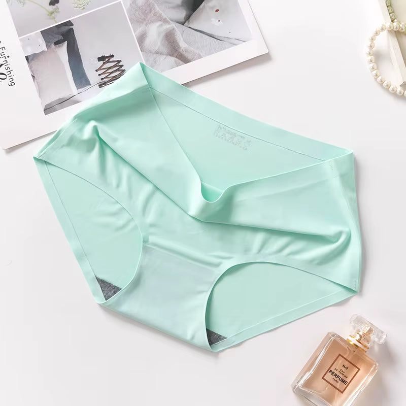 New Ladies Ice Silk Seamless Panties Women'S One-Piece Panties Breathable Mid-Waist Sexy Panties Briefs plus Size Panties