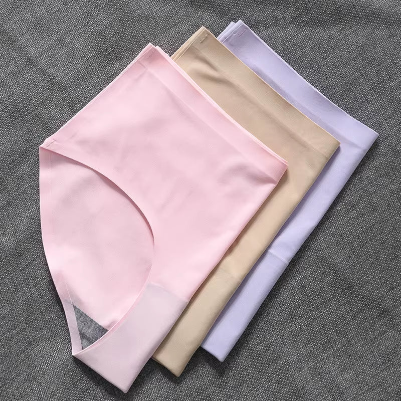 New Ladies Ice Silk Seamless Panties Women'S One-Piece Panties Breathable Mid-Waist Sexy Panties Briefs plus Size Panties