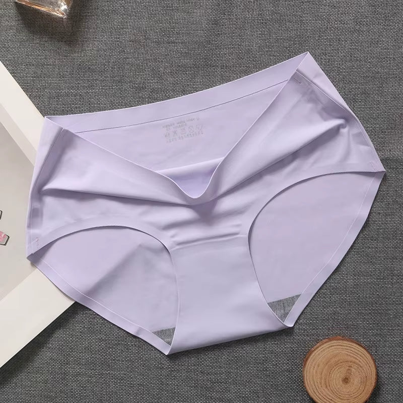 New Ladies Ice Silk Seamless Panties Women'S One-Piece Panties Breathable Mid-Waist Sexy Panties Briefs plus Size Panties