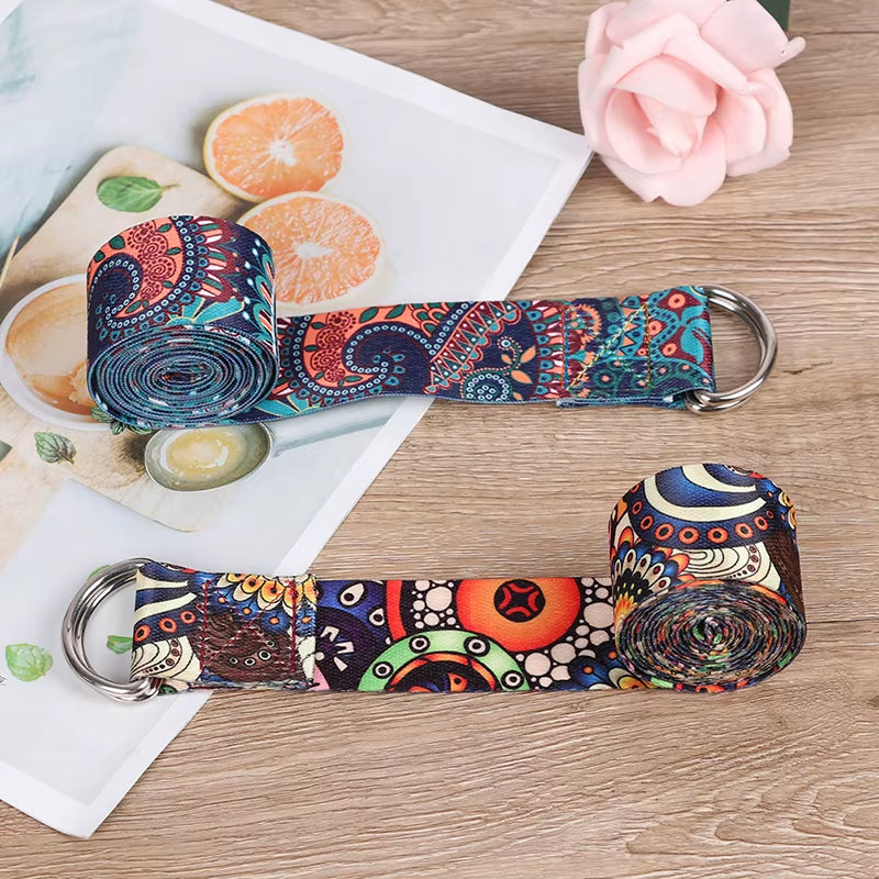 D-Ring Belts Yoga Strap Fitness Rope Colored Printed Adjustable Yoga Belt Yoga Stretch Belt Washable Sport Stretch Strap Props