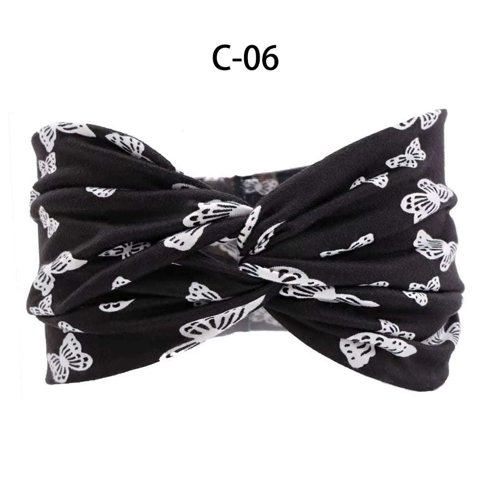 1PC Women'S Wide Stretchy Cross Sports Headbands Twist Knot Nonslip Elastic Folds Yoga Fitness Running Summer Makeup Hair Band