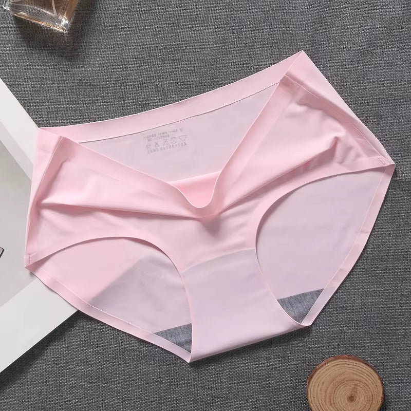 New Ladies Ice Silk Seamless Panties Women'S One-Piece Panties Breathable Mid-Waist Sexy Panties Briefs plus Size Panties