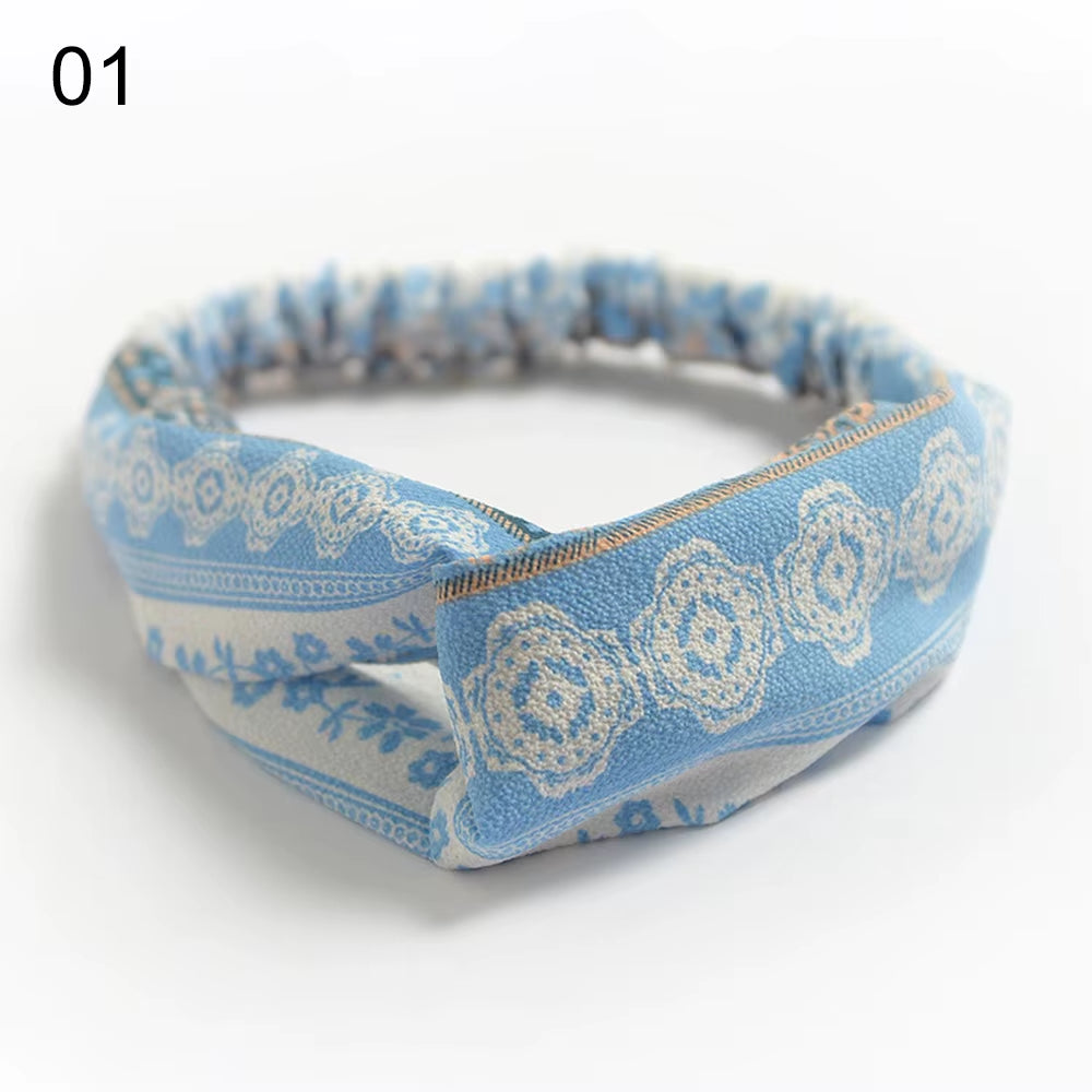 1PC Women'S Wide Stretchy Cross Sports Headbands Twist Knot Nonslip Elastic Folds Yoga Fitness Running Summer Makeup Hair Band