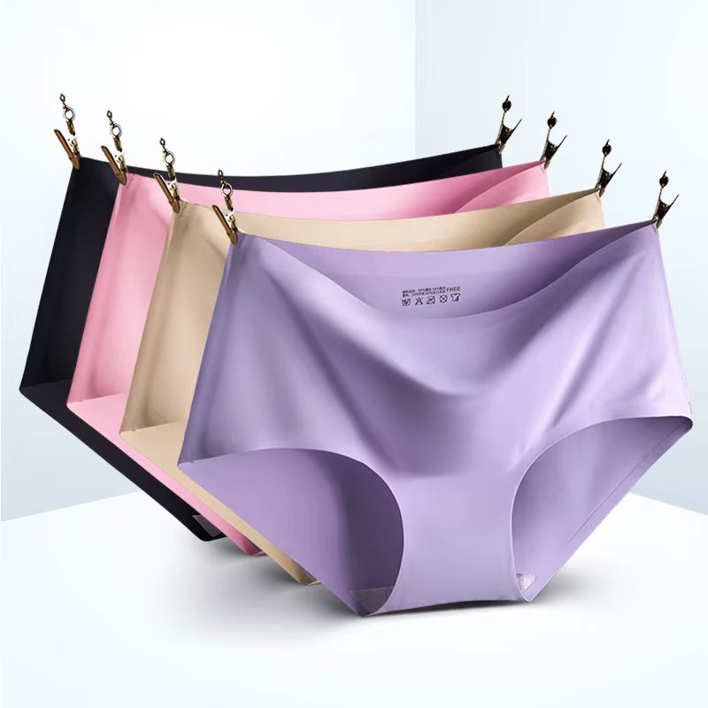 New Ladies Ice Silk Seamless Panties Women'S One-Piece Panties Breathable Mid-Waist Sexy Panties Briefs plus Size Panties