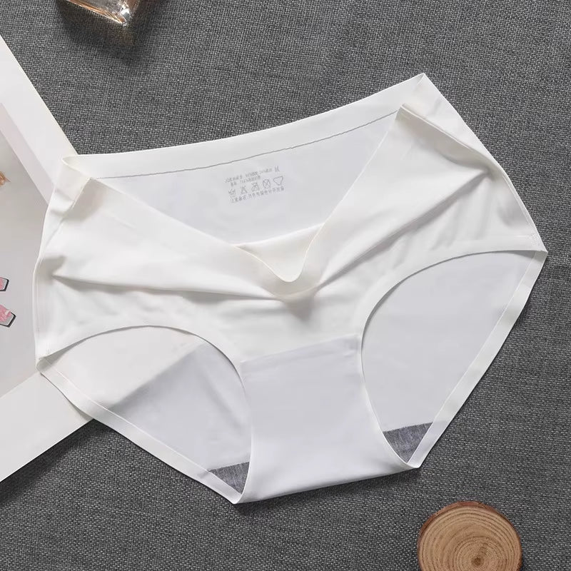 New Ladies Ice Silk Seamless Panties Women'S One-Piece Panties Breathable Mid-Waist Sexy Panties Briefs plus Size Panties