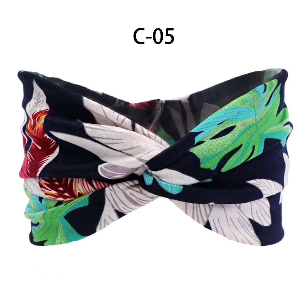 1PC Women'S Wide Stretchy Cross Sports Headbands Twist Knot Nonslip Elastic Folds Yoga Fitness Running Summer Makeup Hair Band