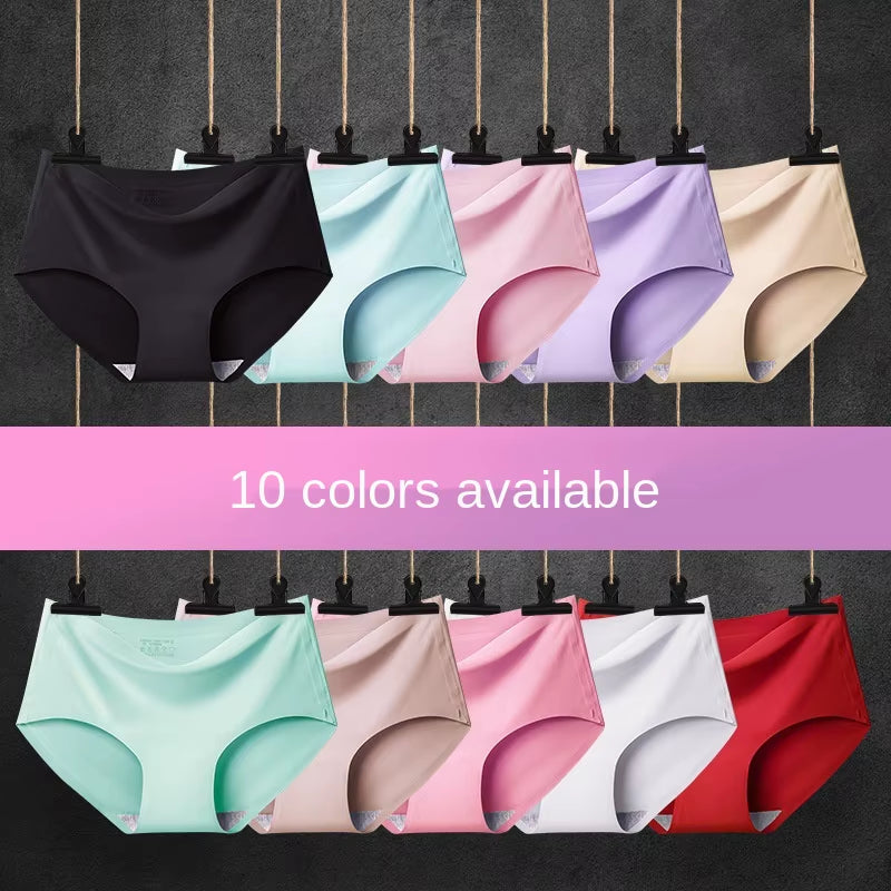 New Ladies Ice Silk Seamless Panties Women'S One-Piece Panties Breathable Mid-Waist Sexy Panties Briefs plus Size Panties