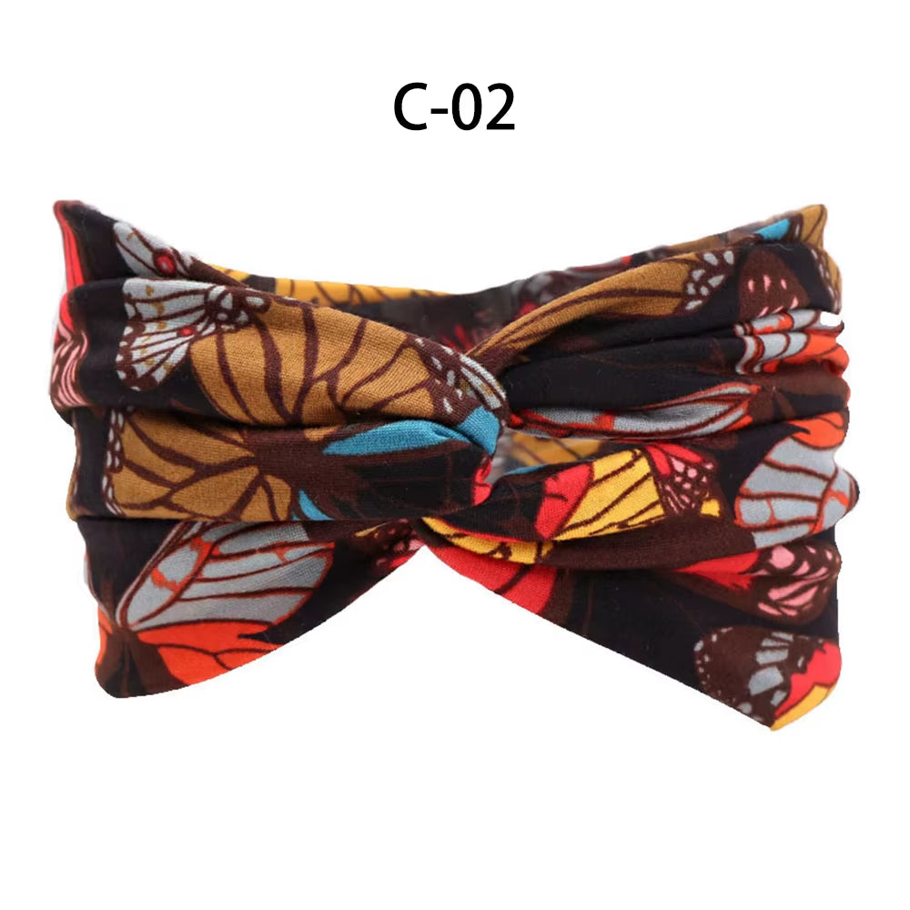 1PC Women'S Wide Stretchy Cross Sports Headbands Twist Knot Nonslip Elastic Folds Yoga Fitness Running Summer Makeup Hair Band