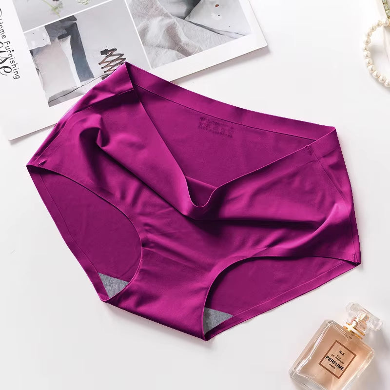 New Ladies Ice Silk Seamless Panties Women'S One-Piece Panties Breathable Mid-Waist Sexy Panties Briefs plus Size Panties