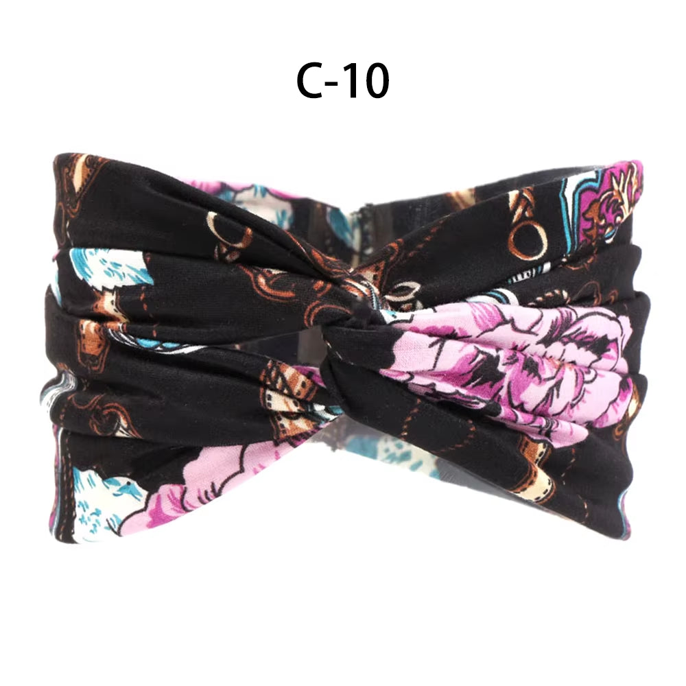 1PC Women'S Wide Stretchy Cross Sports Headbands Twist Knot Nonslip Elastic Folds Yoga Fitness Running Summer Makeup Hair Band