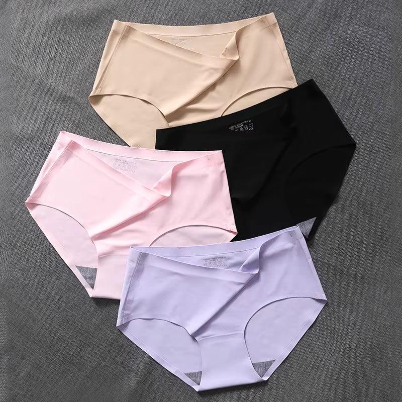 New Ladies Ice Silk Seamless Panties Women'S One-Piece Panties Breathable Mid-Waist Sexy Panties Briefs plus Size Panties