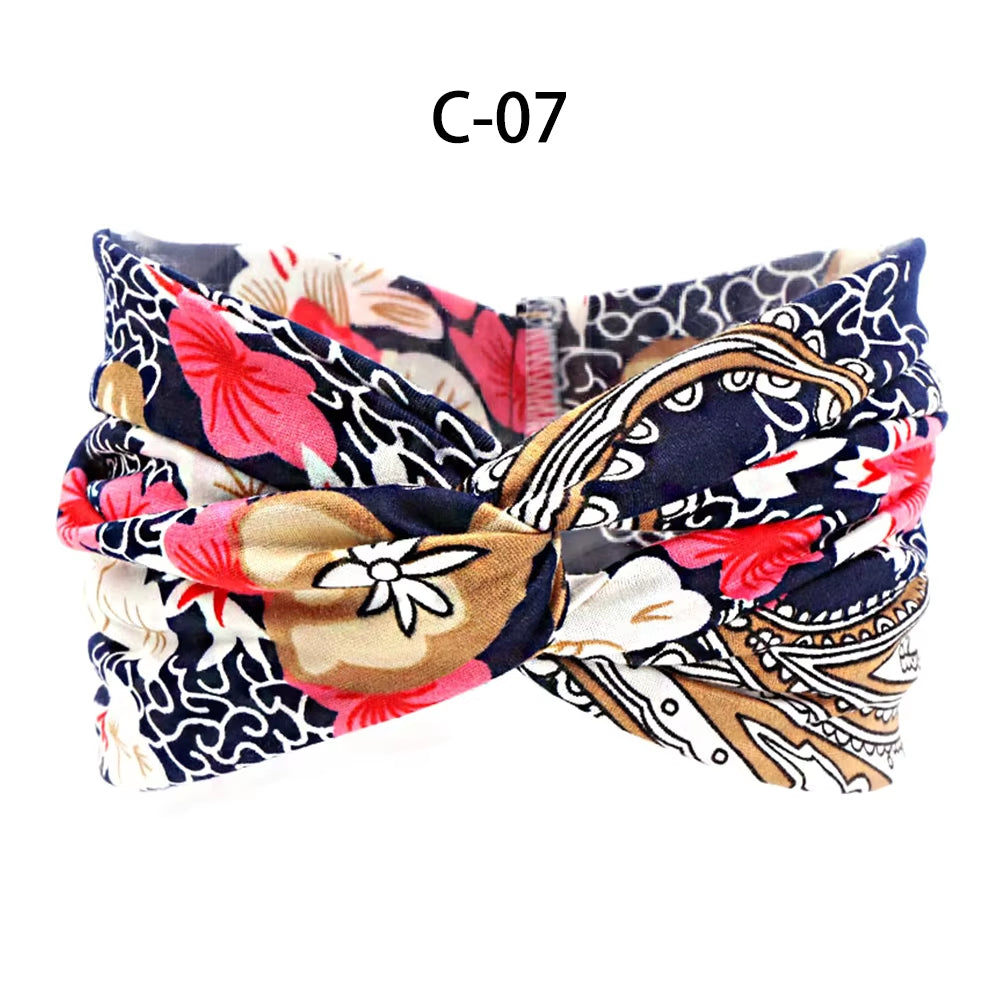 1PC Women'S Wide Stretchy Cross Sports Headbands Twist Knot Nonslip Elastic Folds Yoga Fitness Running Summer Makeup Hair Band