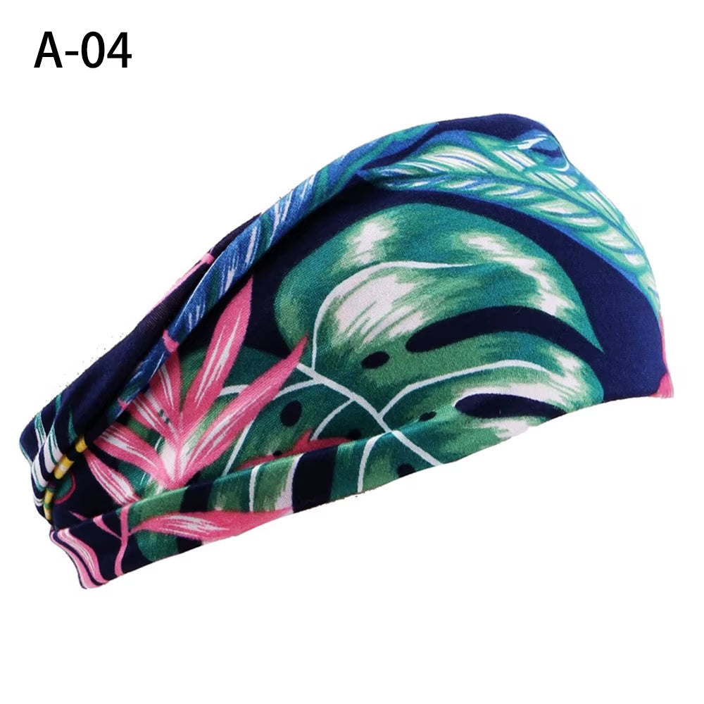 1PC Women'S Wide Stretchy Cross Sports Headbands Twist Knot Nonslip Elastic Folds Yoga Fitness Running Summer Makeup Hair Band