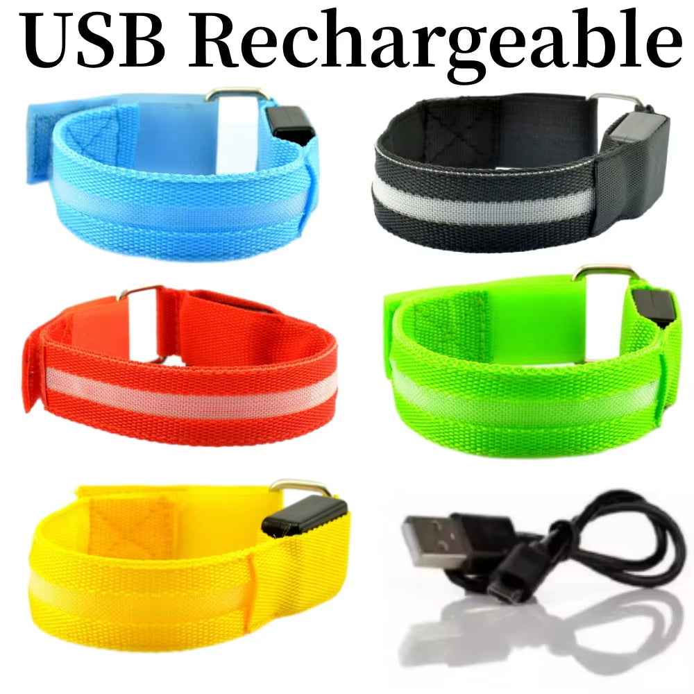 Night Sport Running Cycling LED Flashing Wristband USB Rechargeable Armband Outdoor Safety Arm Leg Warning Wrist Strap Light