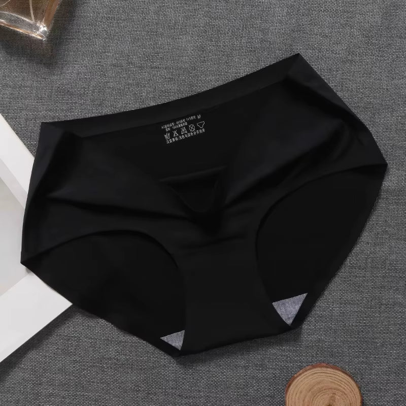 New Ladies Ice Silk Seamless Panties Women'S One-Piece Panties Breathable Mid-Waist Sexy Panties Briefs plus Size Panties