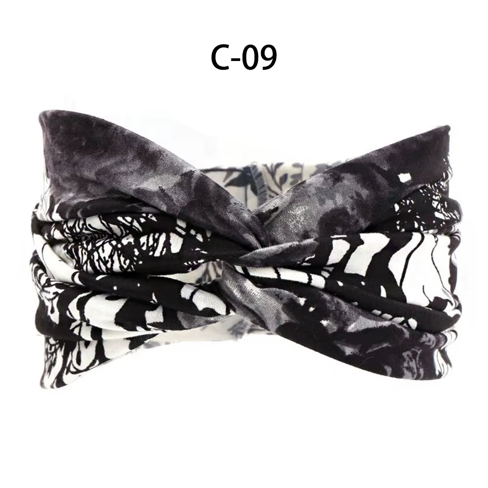 1PC Women'S Wide Stretchy Cross Sports Headbands Twist Knot Nonslip Elastic Folds Yoga Fitness Running Summer Makeup Hair Band