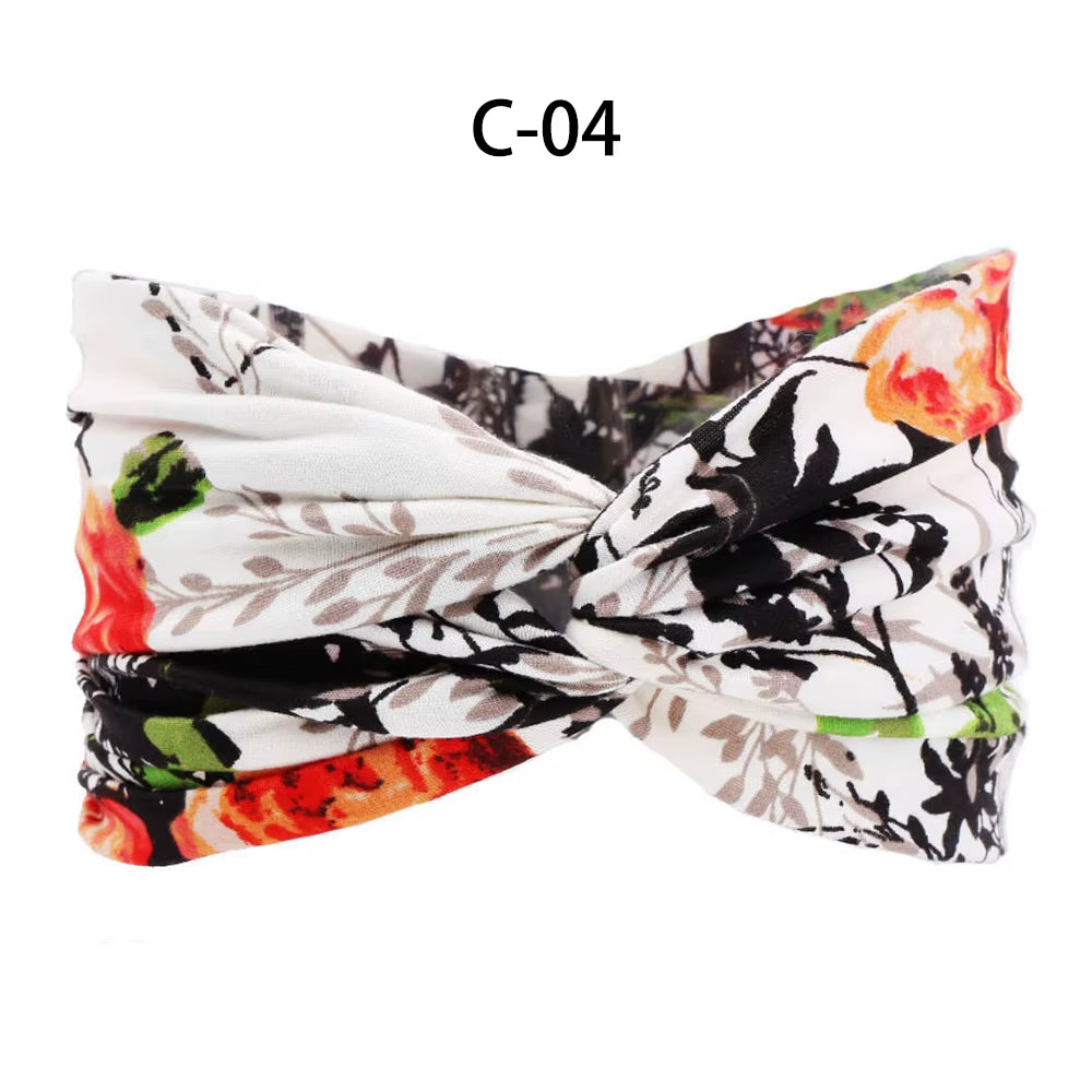 1PC Women'S Wide Stretchy Cross Sports Headbands Twist Knot Nonslip Elastic Folds Yoga Fitness Running Summer Makeup Hair Band