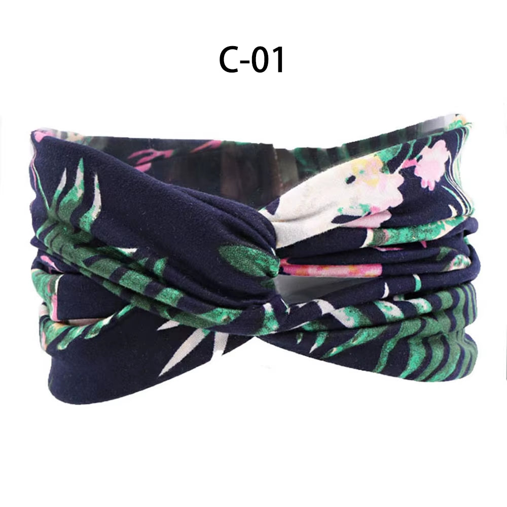 1PC Women'S Wide Stretchy Cross Sports Headbands Twist Knot Nonslip Elastic Folds Yoga Fitness Running Summer Makeup Hair Band
