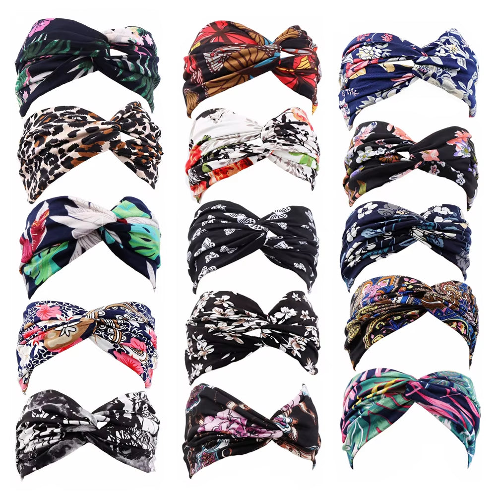 1PC Women'S Wide Stretchy Cross Sports Headbands Twist Knot Nonslip Elastic Folds Yoga Fitness Running Summer Makeup Hair Band