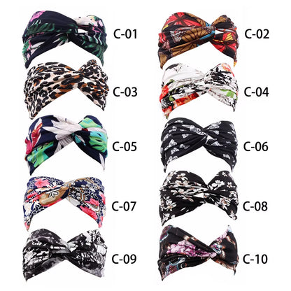 1PC Women'S Wide Stretchy Cross Sports Headbands Twist Knot Nonslip Elastic Folds Yoga Fitness Running Summer Makeup Hair Band