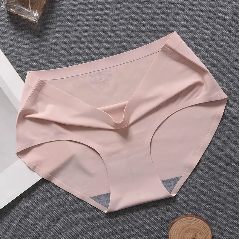 New Ladies Ice Silk Seamless Panties Women'S One-Piece Panties Breathable Mid-Waist Sexy Panties Briefs plus Size Panties