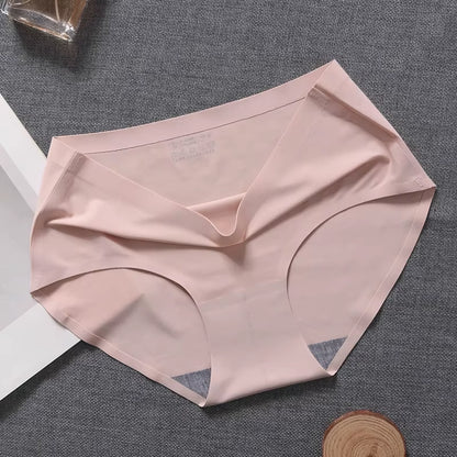 New Ladies Ice Silk Seamless Panties Women'S One-Piece Panties Breathable Mid-Waist Sexy Panties Briefs plus Size Panties