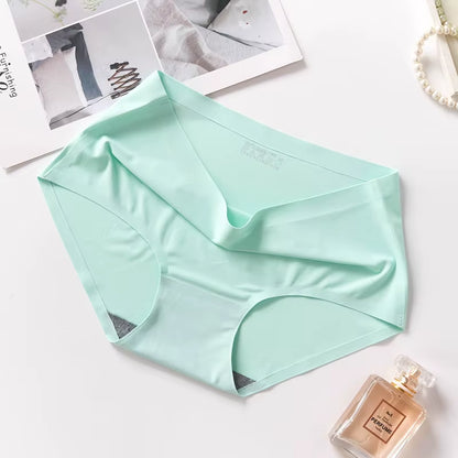 New Ladies Ice Silk Seamless Panties Women'S One-Piece Panties Breathable Mid-Waist Sexy Panties Briefs plus Size Panties