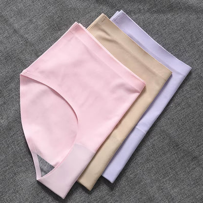 New Ladies Ice Silk Seamless Panties Women'S One-Piece Panties Breathable Mid-Waist Sexy Panties Briefs plus Size Panties
