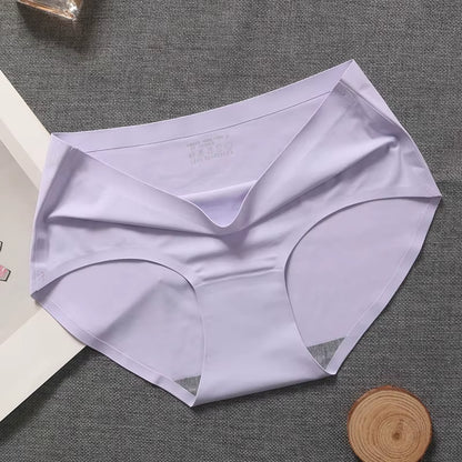 New Ladies Ice Silk Seamless Panties Women'S One-Piece Panties Breathable Mid-Waist Sexy Panties Briefs plus Size Panties