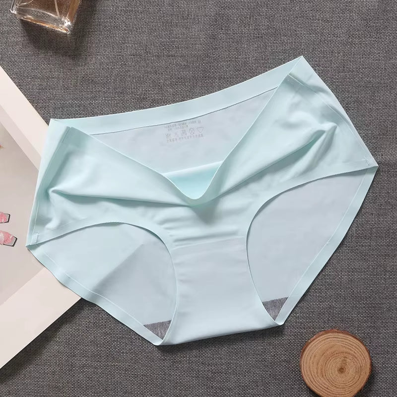 New Ladies Ice Silk Seamless Panties Women'S One-Piece Panties Breathable Mid-Waist Sexy Panties Briefs plus Size Panties