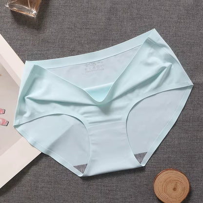 New Ladies Ice Silk Seamless Panties Women'S One-Piece Panties Breathable Mid-Waist Sexy Panties Briefs plus Size Panties
