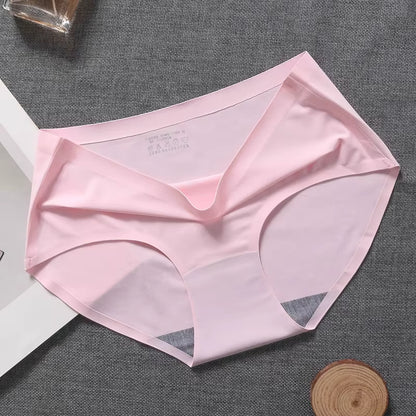 New Ladies Ice Silk Seamless Panties Women'S One-Piece Panties Breathable Mid-Waist Sexy Panties Briefs plus Size Panties