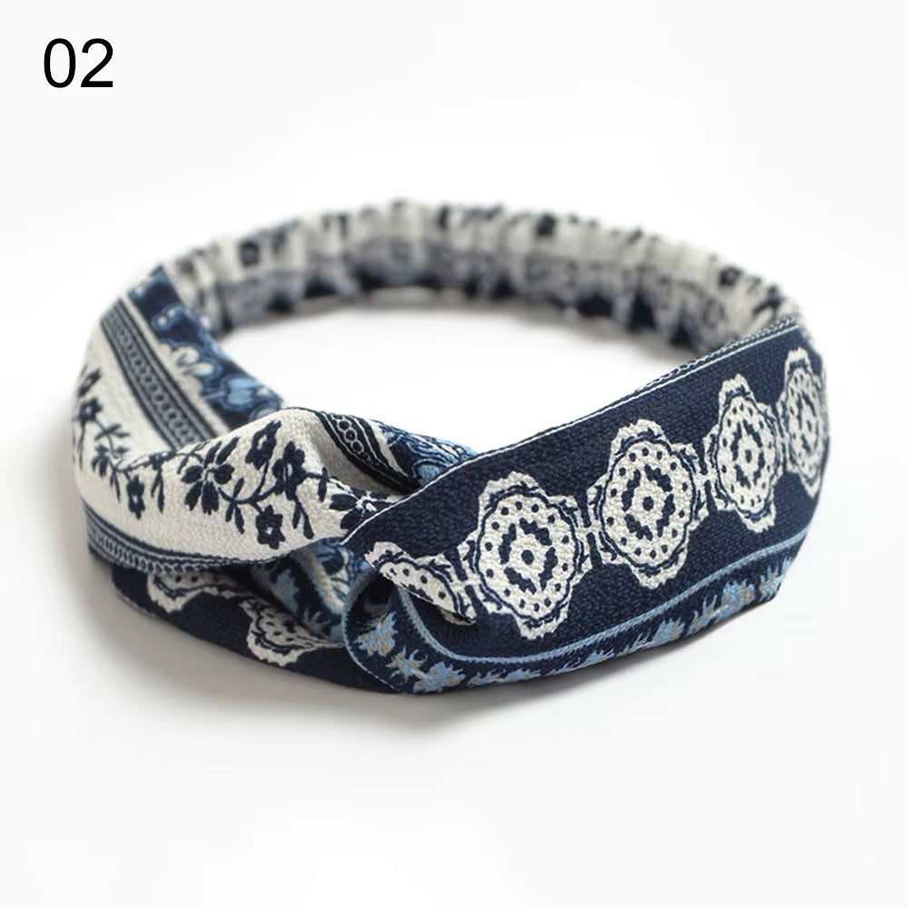 1PC Women'S Wide Stretchy Cross Sports Headbands Twist Knot Nonslip Elastic Folds Yoga Fitness Running Summer Makeup Hair Band
