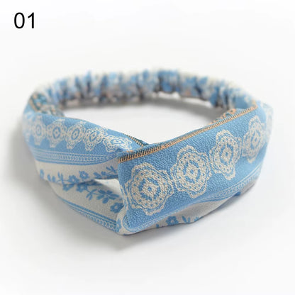 1PC Women'S Wide Stretchy Cross Sports Headbands Twist Knot Nonslip Elastic Folds Yoga Fitness Running Summer Makeup Hair Band