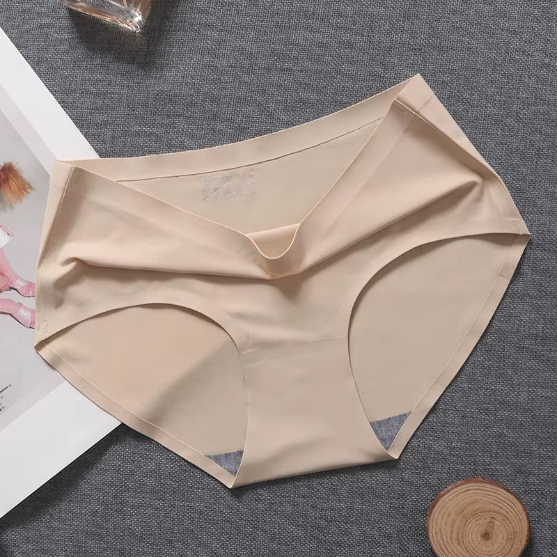 New Ladies Ice Silk Seamless Panties Women'S One-Piece Panties Breathable Mid-Waist Sexy Panties Briefs plus Size Panties