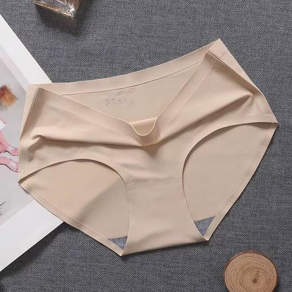 New Ladies Ice Silk Seamless Panties Women'S One-Piece Panties Breathable Mid-Waist Sexy Panties Briefs plus Size Panties
