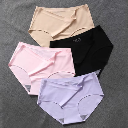 New Ladies Ice Silk Seamless Panties Women'S One-Piece Panties Breathable Mid-Waist Sexy Panties Briefs plus Size Panties
